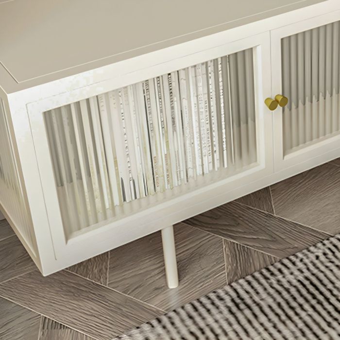 Metal and Glass TV Media Stand Industrial Media Console with Doors ...