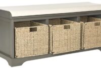 Wicker storage basket bench for living room