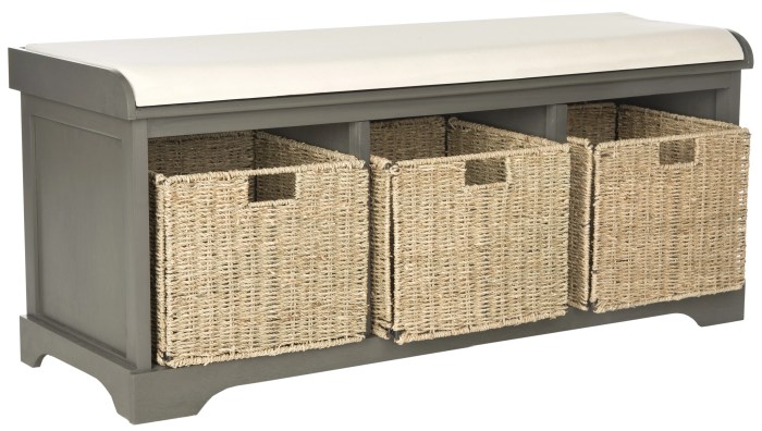 Wicker storage basket bench for living room