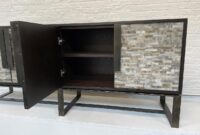 Modern Grey Glass and Wood Media Center with Forged Metal Base by ...